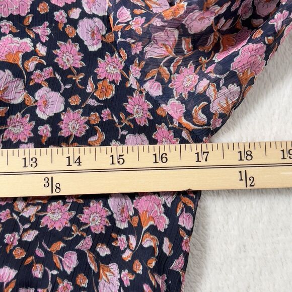 MNG By Mango V-Neck Maxi Dress Sz 4 XS Chiffon Floral Print 3/4 Sleeve - Picture 10 of 12